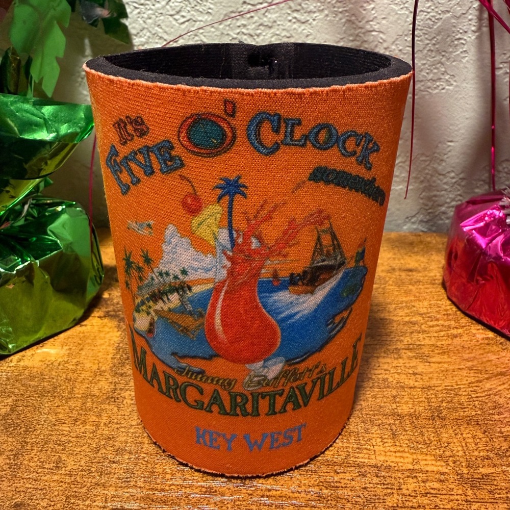 Jimmy Buffett Margaritaville Key West Orange Can Koozie Five OClock Somewhere